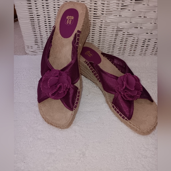 Route 66 ~ Purple Rosette Espadrille Wedge Sandals | NWOT - Picture 1 of 9